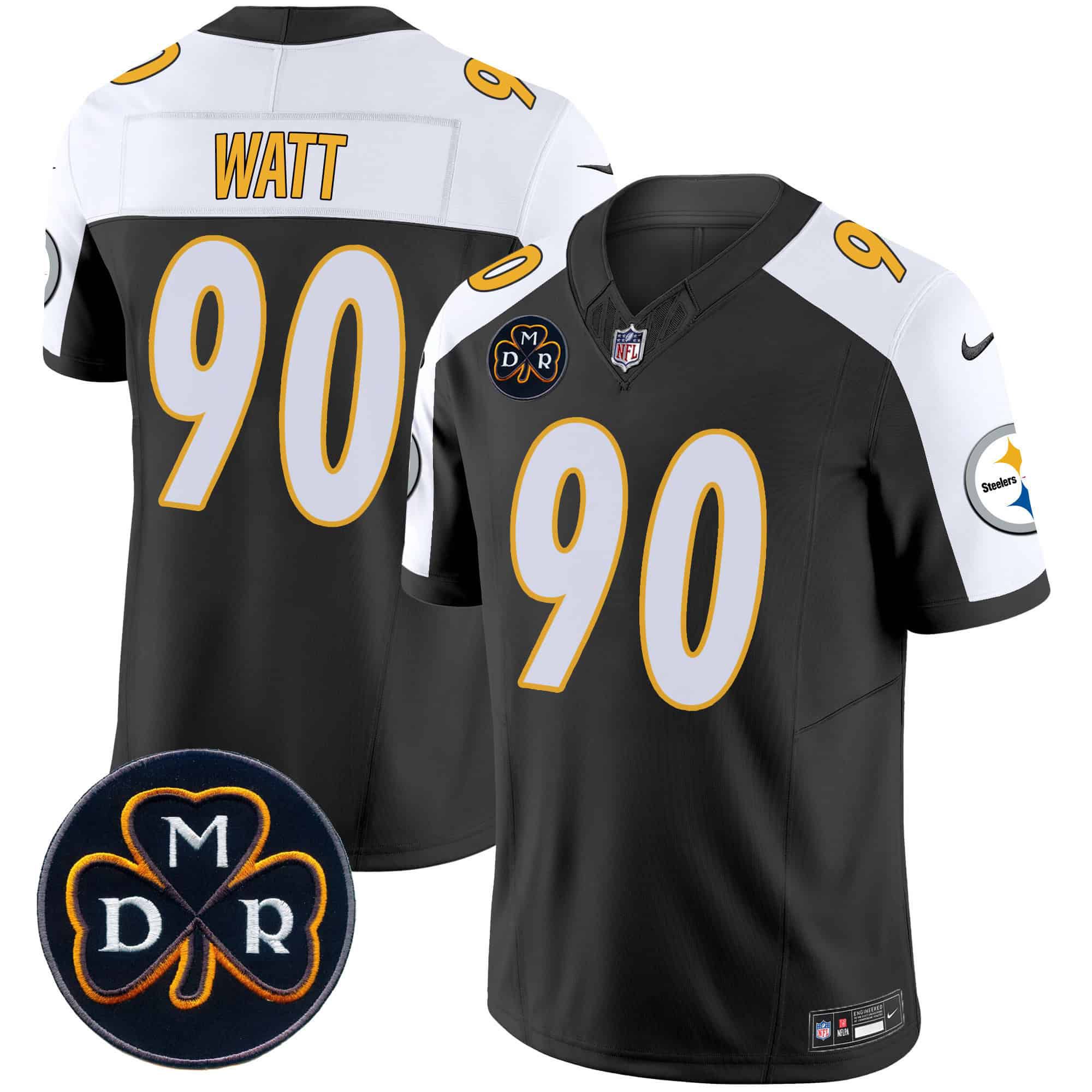 Men Pittsburgh Steelers 90 Watt Black 2024 Nike DMR Patch Vapor Limited NFL Jersey